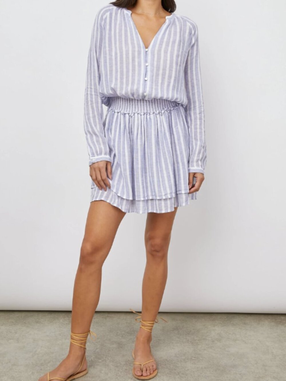 Rails Jasmine smocked waist mini dress marine stripe size small linen blend boho
